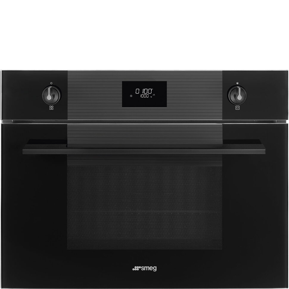 SMEG SF4101MCNO Компактный духовой шкаф комбинированный с микроволновой печью, 60 см, высота 45 см, 11 функций, черное стекло