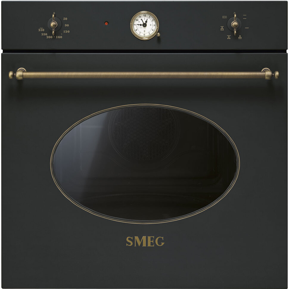 SMEG SF800AO Многофункциональный духовой шкаф,60 см, 6 функций, антрацит, фурнитура латунная.