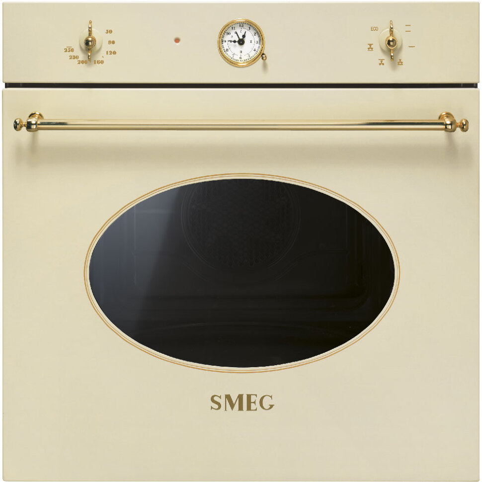 SMEG SF800P Многофункциональный духовой шкаф,60 см, 6 функций, кремовый , фурнитура позолоченная.