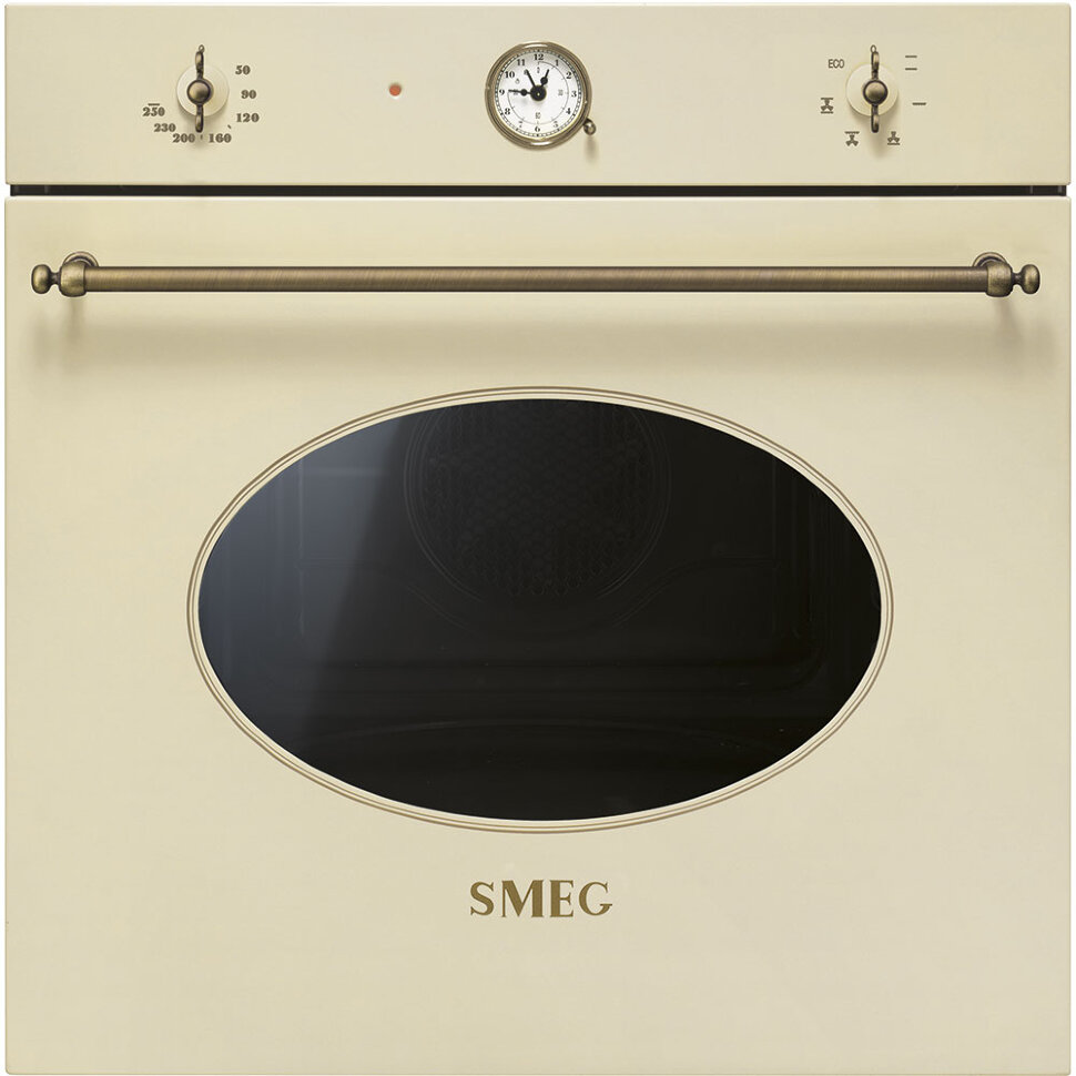 SMEG SF800PO Многофункциональный духовой шкаф,60 см, 6 функций, кремовый , фурнитура латунная.