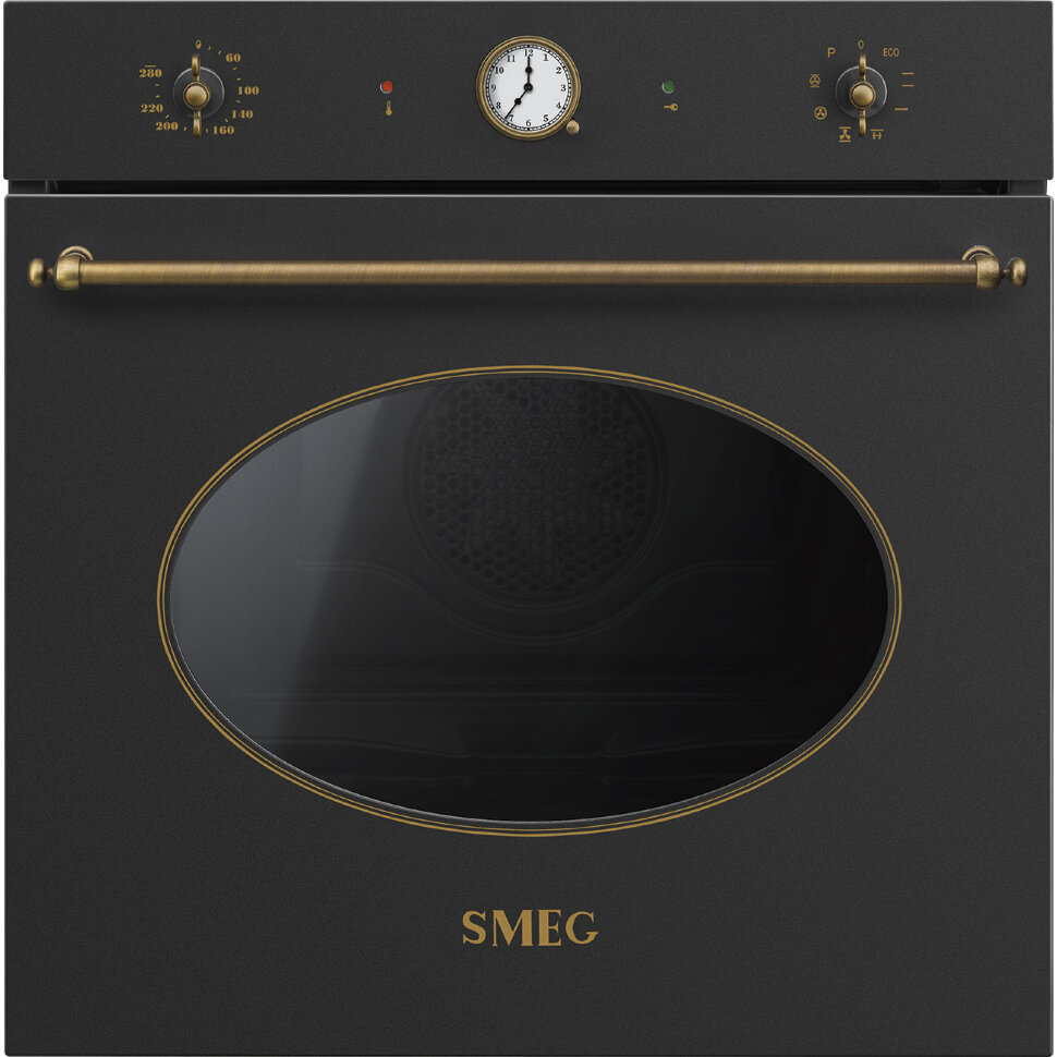 SMEG SFP805AO Многофункциональный духовой шкаф с функцией пиролиза,60 см, 6 функций, антрацит, фурнитура латунная.