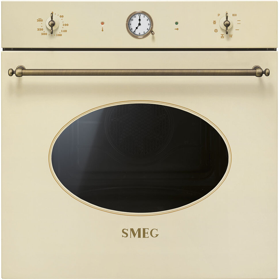 SMEG SFP805PO Многофункциональный духовой шкаф с функцией пиролиза,60 см, 6 функций, кремовый, фурнитура латунная.