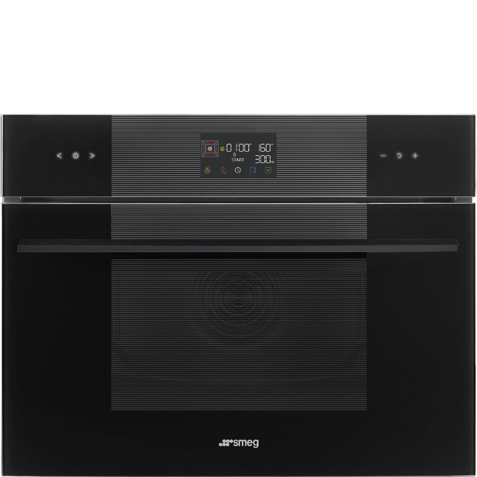 SMEG SO4102M1B3 Компактный многофункциональный духовой шкаф, комбинированный с микроволновой печью, ширина 60 см, высота 45 см, 11 функций, стекло Deep Black (чёрное)
