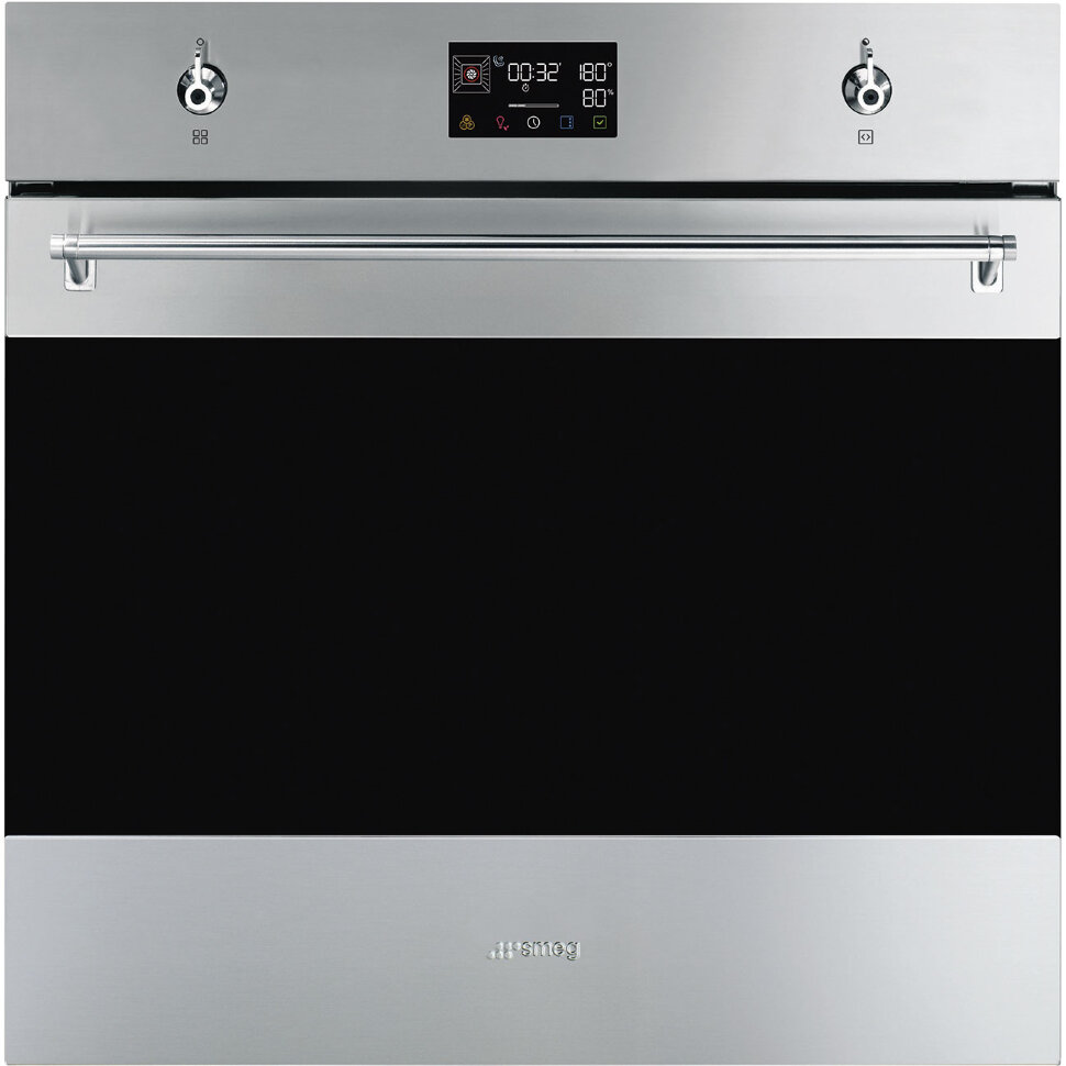 SMEG SOP6302S2PX Многофункциональный духовой шкаф с пиролизом и пароувлажнением, 60 см, 12 функций, нержавеющая сталь с обработкой против отпечатков пальцев, чёрное стекло Eclipse