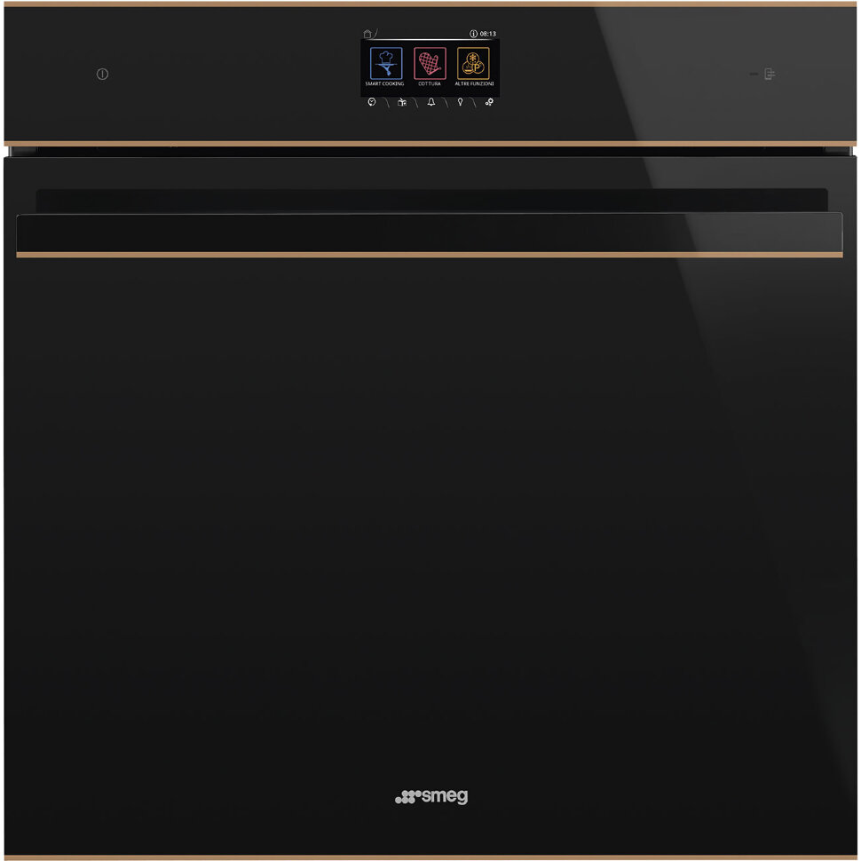 SMEG SOP6604TPNR Многофункциональный духовой шкаф с пиролизом, 60 см, 10 функций, чёрное стекло Eclipse, медный профиль