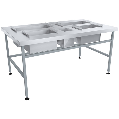 Стол для доочистки картофеля СРОд-1350х800х700 (5 нерж. ёмк.-2 съёмные)каркас: труба окрашенная